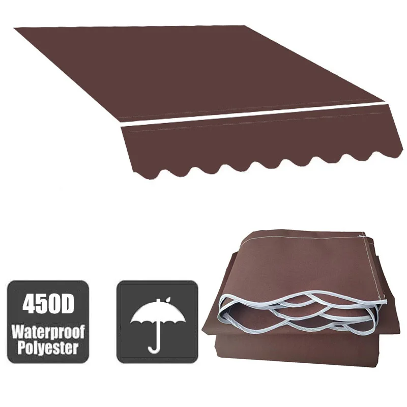 Brown Awning Replacement Fabric Sunshade Cloth Yard Deck UV Protection 10x6.5ft/12X10ft Retractable Patio Awning Cover Durable