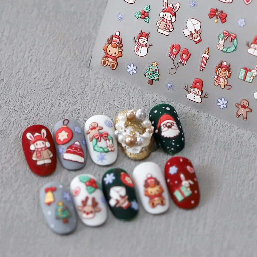 1 Шт. 5D Наклейки Для Ногтей Рождественская Серия Санта-Клаус Дизайн Тонкие И