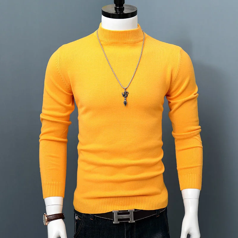 

2023 New Men Autumn Winter Korean Pure Half Turtleneck Pullover Male Slim Warm Thick Cashmere Knitting Sweater Pullovers N27