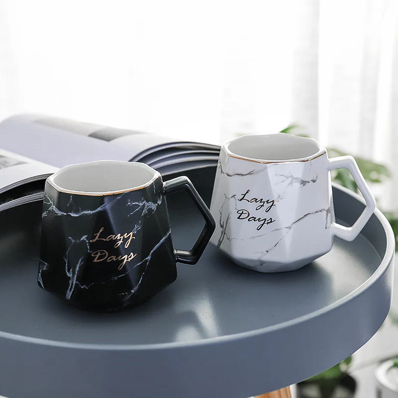 

Nordic Ins Marble Ceramic Coffee Mug Creative Diamond Office Business Mug Large Capacity Coffee Tea Cup
