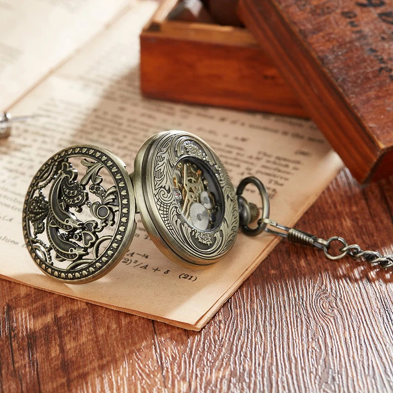 7 Patterns Vintage Mechanical Old Clock Man Pocket Watch Fob Chain Steampunk Skeleton Watches for Man Chinese Factory Pendant
