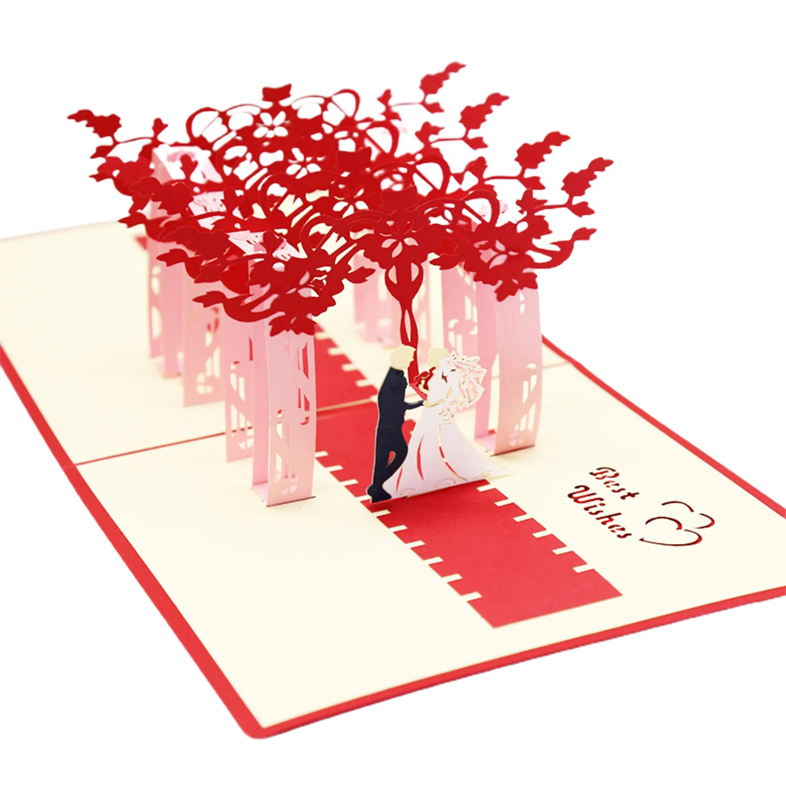 

Pop Up Wedding Greeting Card Large 3D Bride Groom Red Cover Pink Arches Newlywed Festive Cards For Wife Husband Parents Him Her