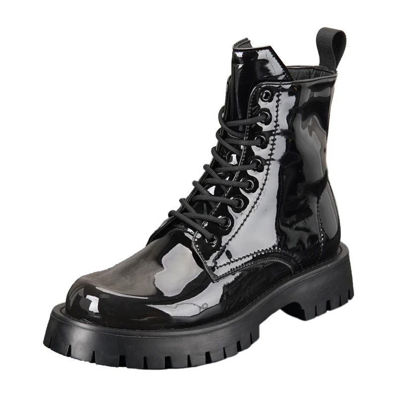 

Мужские мотоциклетные ботинки в стиле ретро, блестящие ботинки из лакированной кожи, Мужская походная обувь на толстой подошве в британско...