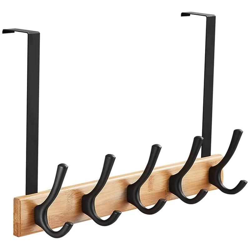 

Over The Door Hook Rack Hanger Heavy-Duty Organizer For Coat Back Door Hanger Hook - 5 Double Hooks, Aluminum,Bamboo