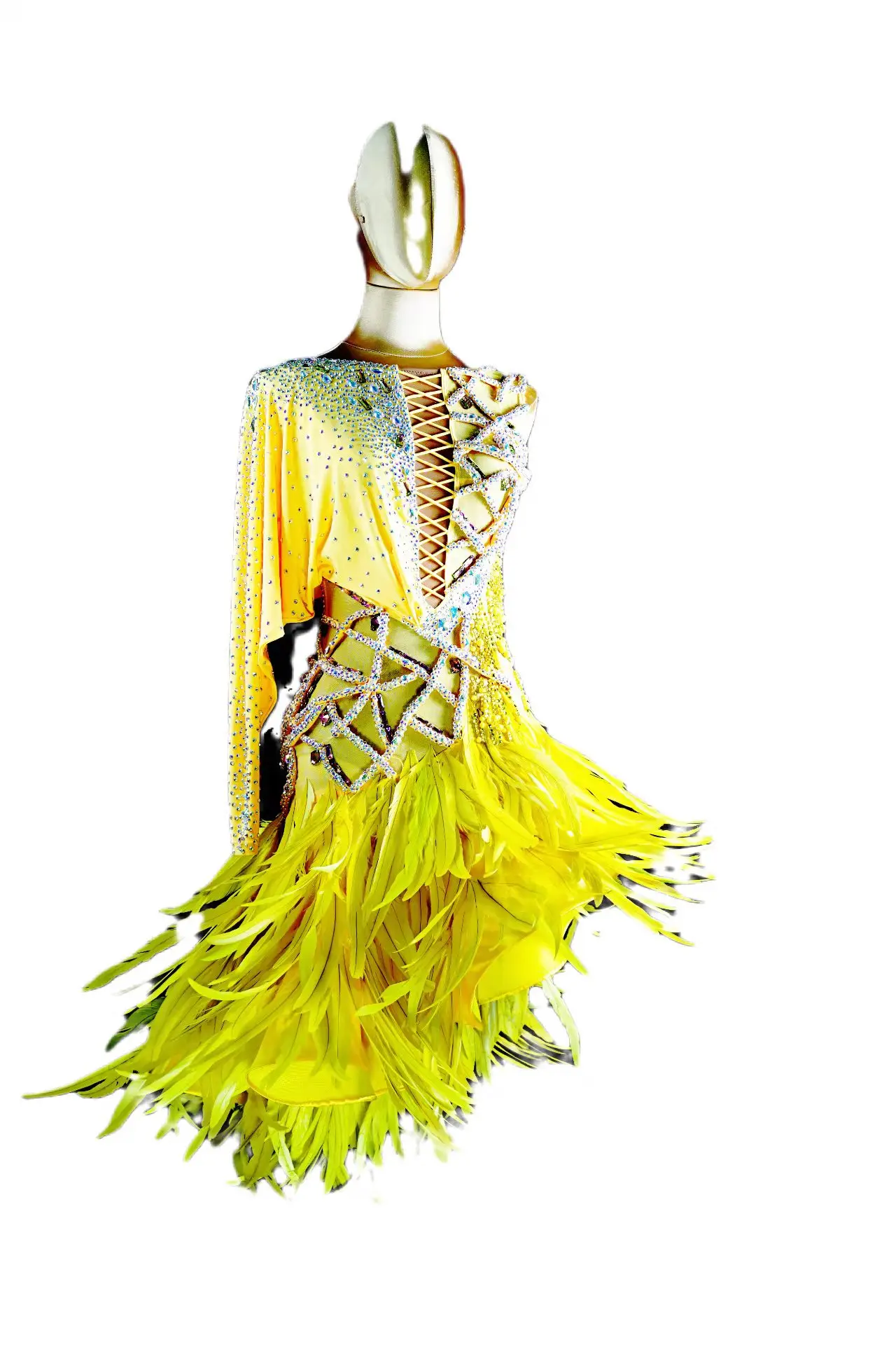 

WHYNOT DANCE Feather Yellow Customized Latin Chacha Dance Competition Dress Party Costume for Girl or Women Fast Free Shipping