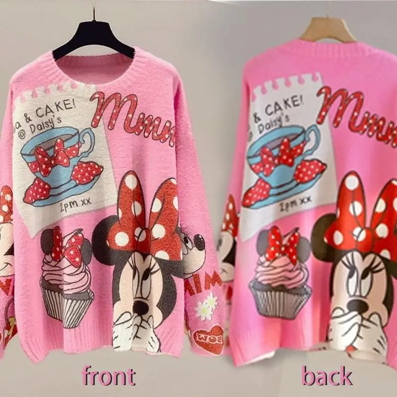 

Mickey Sweater Female Mouse Disney Spring Autumn Mink Fleece Women's Clothing Loose Wear Outside Heavy Industry Coat Printing