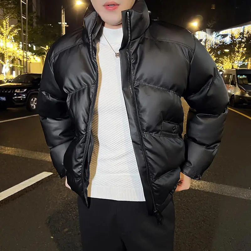 Winter Thicken Warm Leather Jackets Men Stand Collar Zipper PU Motorcycle Jacket Casual Loose Puffer Parkas Social Streetwear