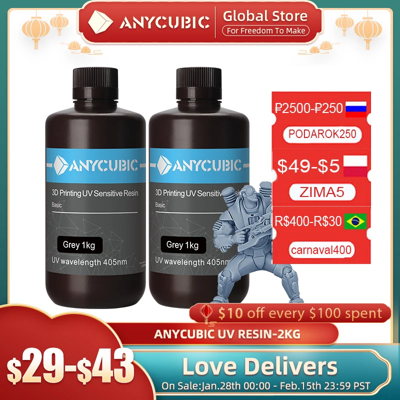 

ANYCUBIC 3d Printer 405nm UV Resin Plant Based Resin 2KG/lot For Photon Mono X Photon S LCD 3D Printing UV Sensitive Resin