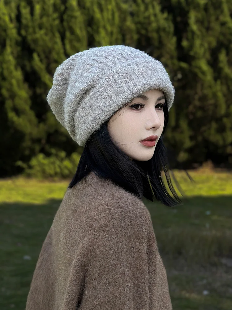 Bald Girl ~ Knitted Sleeve Cap Women's Autumn and Winter Warm Cold-Proof Beanie Hat Thickened Earmuff Pile Sle Woolen