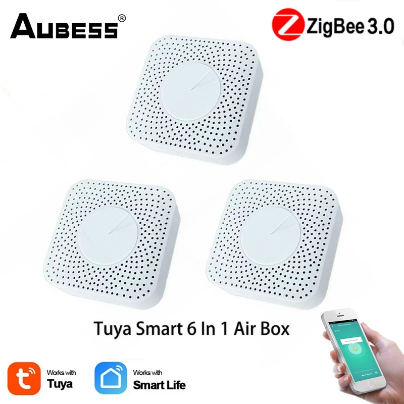

PM2.5, Formaldehyde, VOC,CO2, Temperature, Humidity 6 In 1 Smart Air Box Sensor Alarm Detector Tuya Zigbee Smart Air Housekeeper