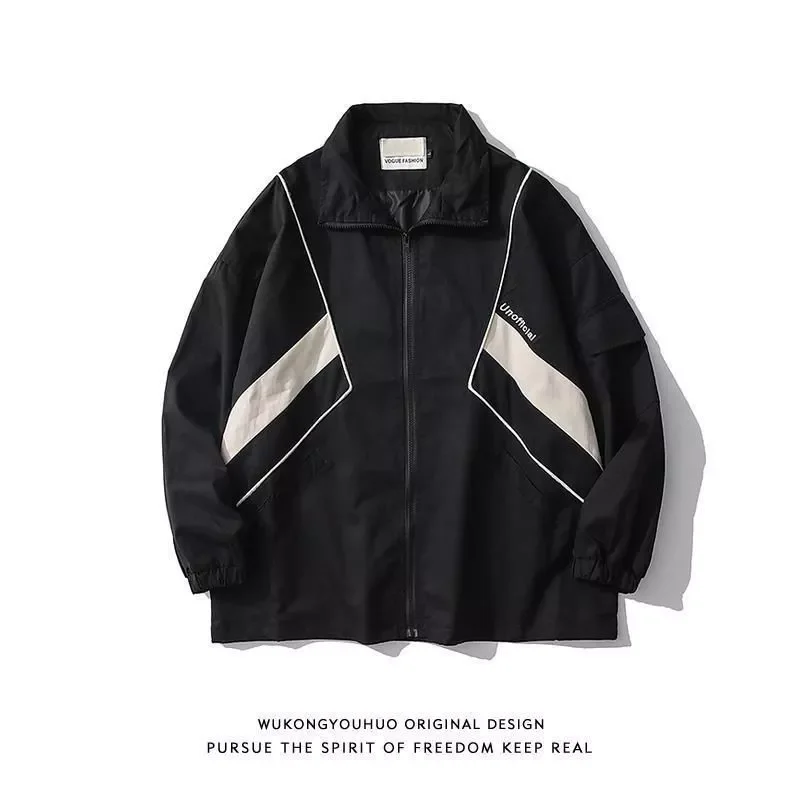 

retro tactical jacket men's Japan color matching high street loose casual sports baseball uniform preppy hip hop coat