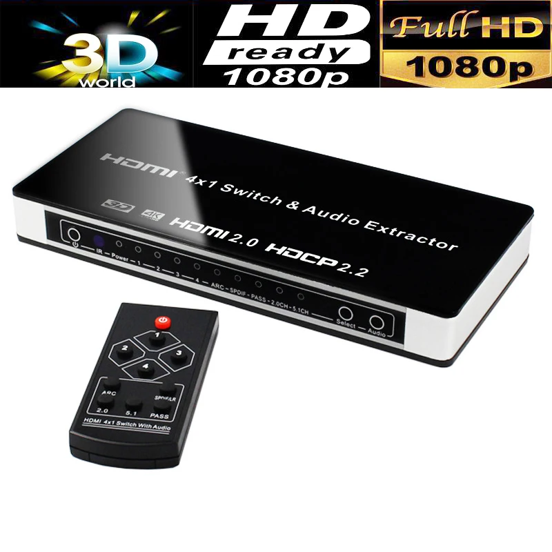 

3D 4K 60 Гц 4X1 HDMI переключатель VSwitch ideo преобразователь Аудио экстрактор Toslink адаптер 4 в 1 для PS3 PS4 DVD ПК для HD ТВ