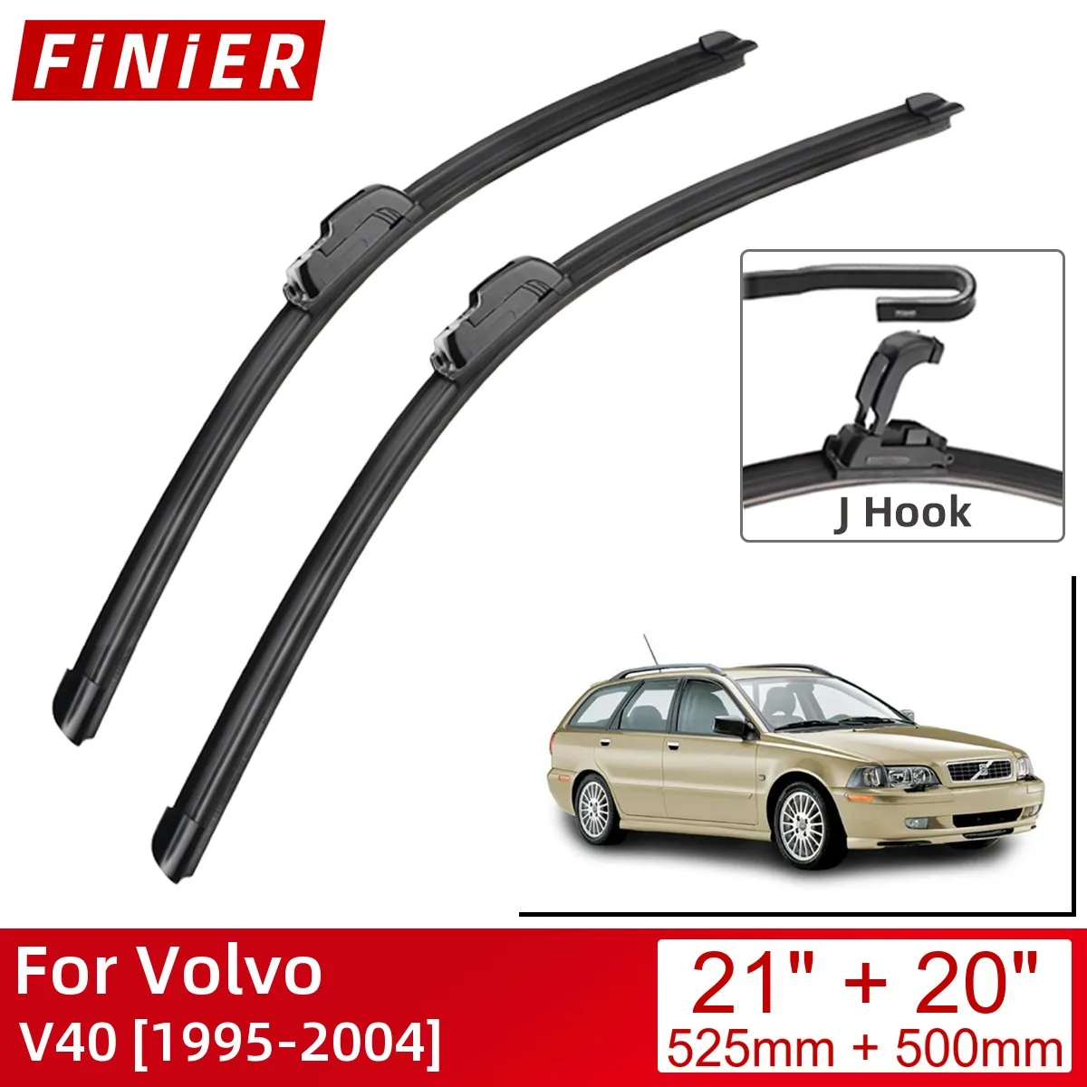

Щетки стеклоочистителя передние для Volvo V40 1995-2004, стеклоочистители с крючками U Type J, 2004, 2003, 2002, 2001, 21 + 20 дюймов