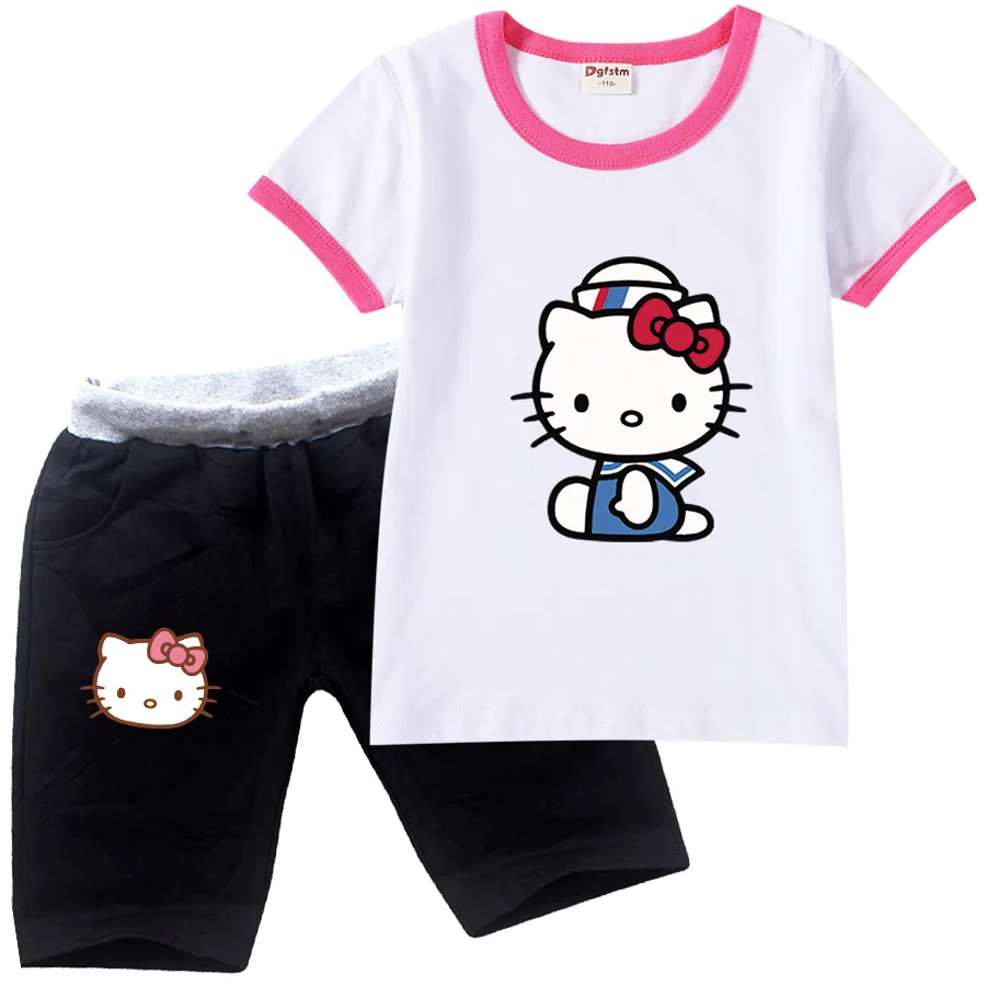 

2022 Casual Baby Kids Sport Clothing Hello Kitty Clothes Sets for Girls Costumes 100% Cotton Baby Clothes Roupa Infantil