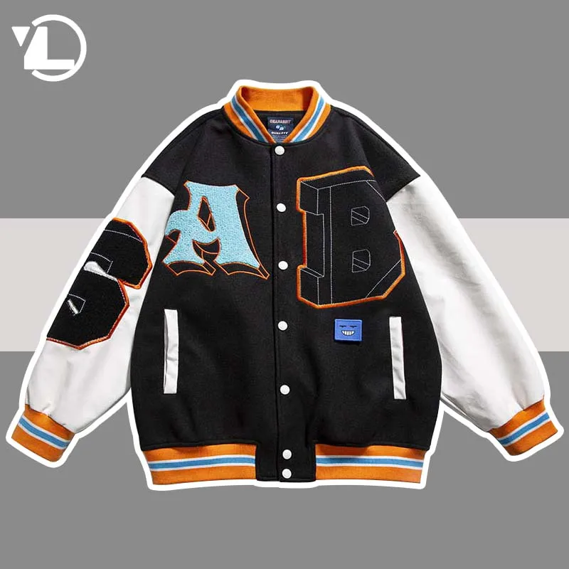 Letter Embroidery Baseball Jackets Men Hip Hop Streetwear Patchwork Leather Sleeve Varsity Coat Harajuku Oversize College Jacket