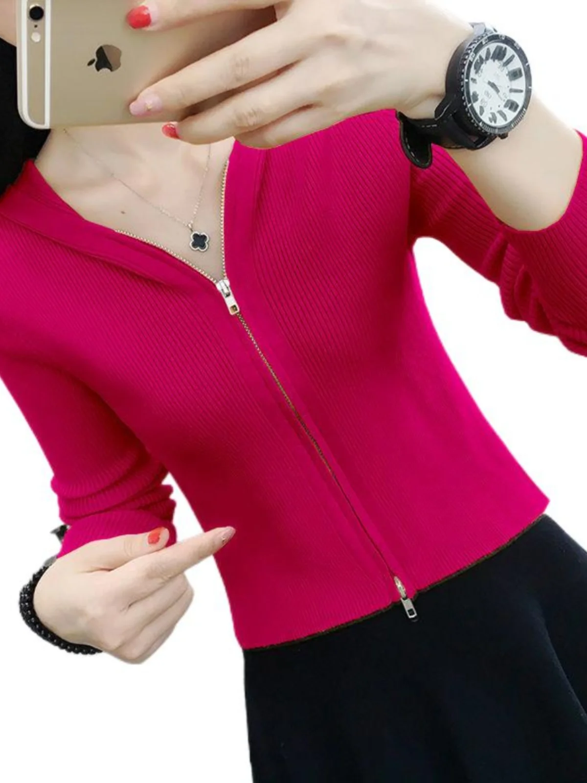 Hood Knitted Zip-up Cardigan Autumn and Winter Korean Sle Western Slim fit High Waist Crop Sweater Bottoming Shirt Ou...