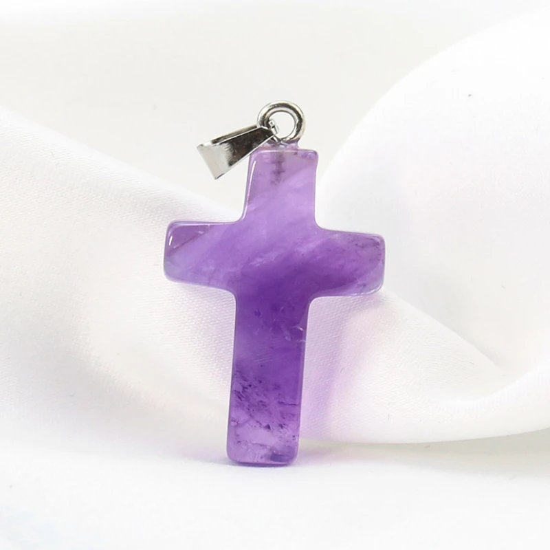 

Natural Amethyst Cross Charms Purple Crystal Quartz Semi-precious Stone Pendant DIY Necklace Earring Bracelet Woman Jewelry Part