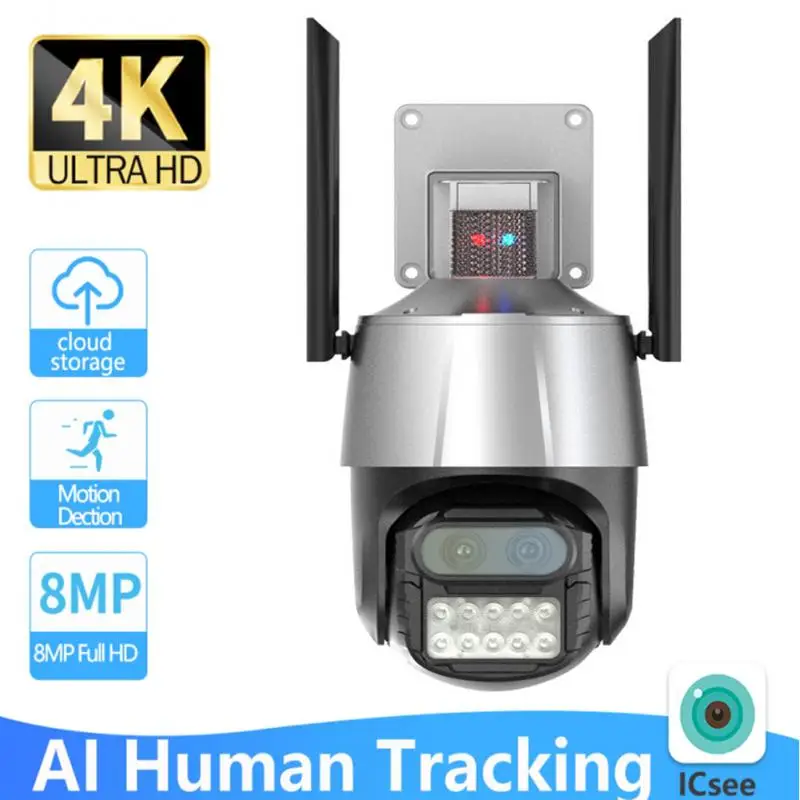 IP-камера 8 Мп 270 ° для видеонаблюдения наружная 4K Wi-Fi отслеживание ии HD PTZ H.265 ICSee 2022