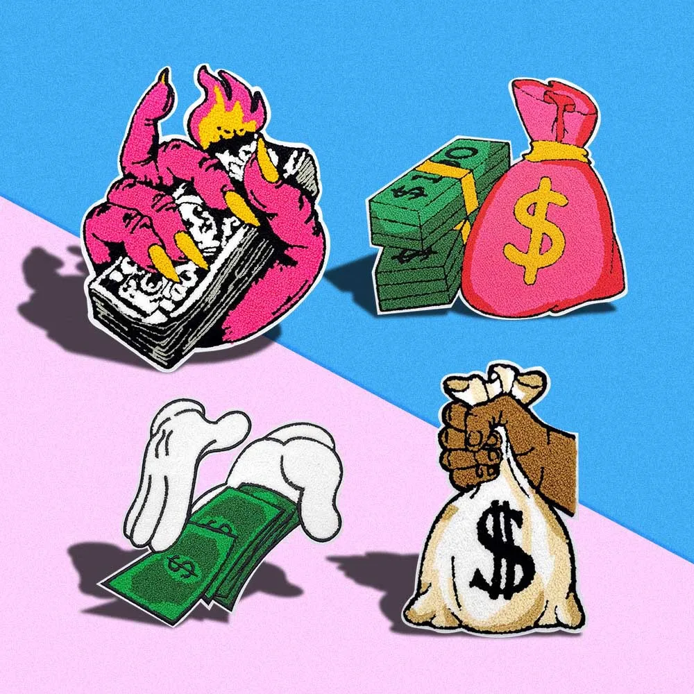 

1PCS Towel Embroidered Bollar Bill Badge Large Plush Patch Clothing Accessories DIY Clothing Coat Hand Sewing Decoration