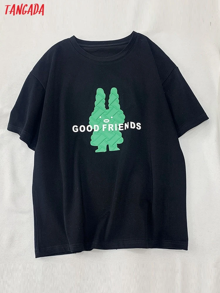 

Tangada 2022 Women Weave Animal Oversized Cotton T Shirt Short Sleeve O Neck Tees Ladies Boyfriend Style Top XLJ16