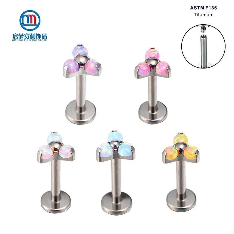 

ASTM F136 Titanium Prong Set Opal Trio Tops Labret Lip Ear Helix Earring Piercing Jewelry