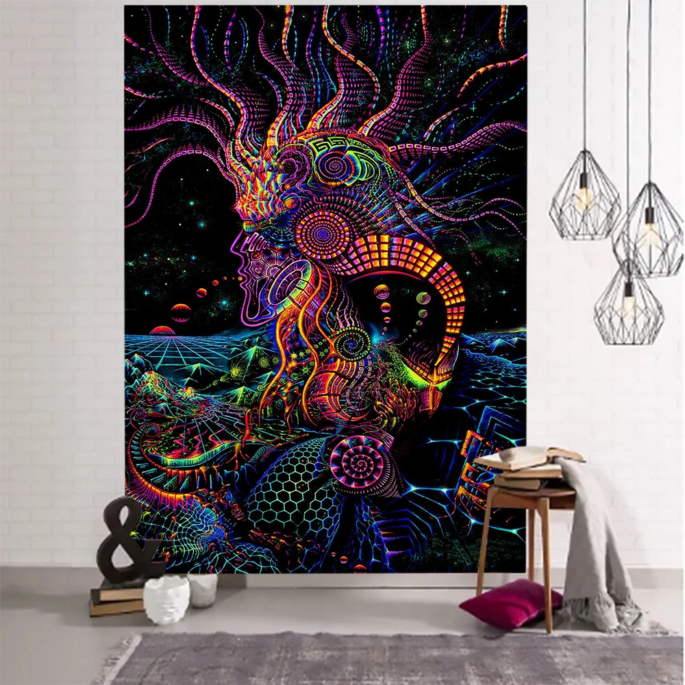 

Psychedelic Portrait Tapestry Hippie Wall Hanging Witchcraft Tapiz Bohemian Mandala Dormitory Home Decor For Living Room Bedroom