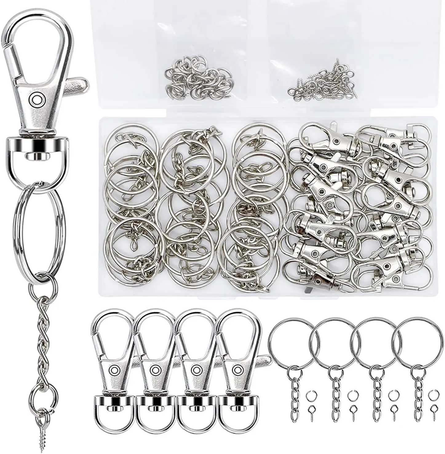 

120PCS Swivel Snap Hook Set- Swivel Lobster Clasp, Key Rings with Chain,Jump Rings Screw Eye Pins for Keychain Lanyard
