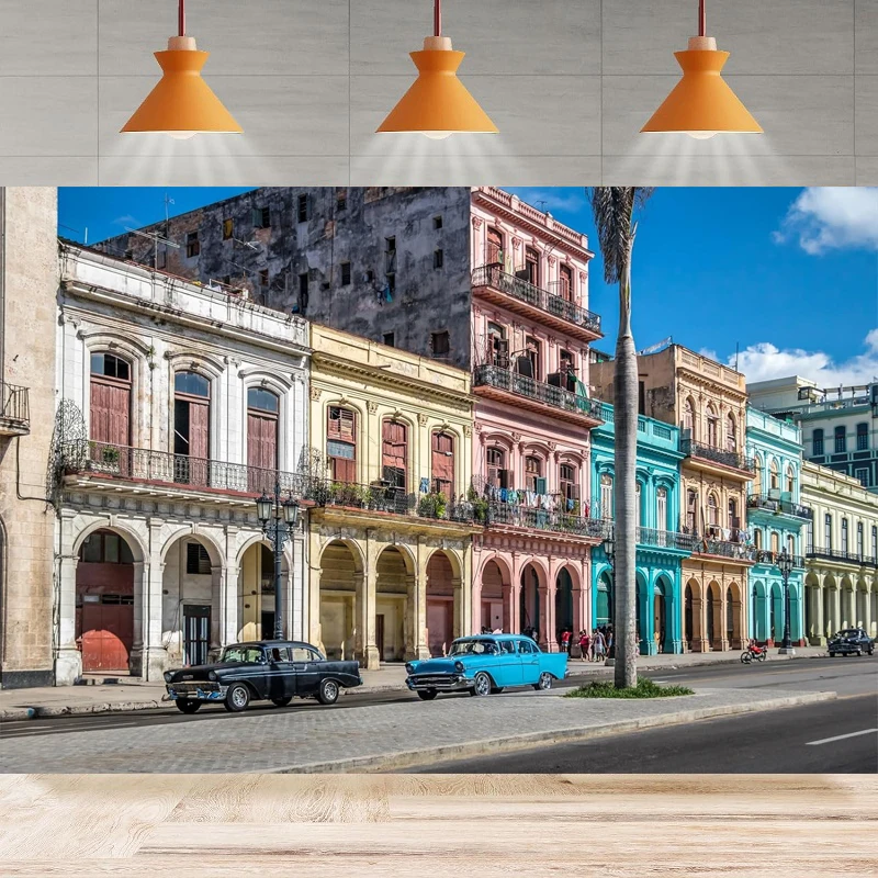 Фон для фотосъемки с изображением улицы Кубы Латиноамериканского города старой