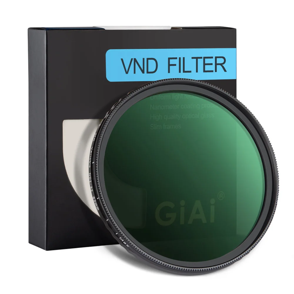 GiAi ND2 to ND32 Variable ND Filter No Cross Pattern Camera Neutral Density 67 72 77 82mm enlarge