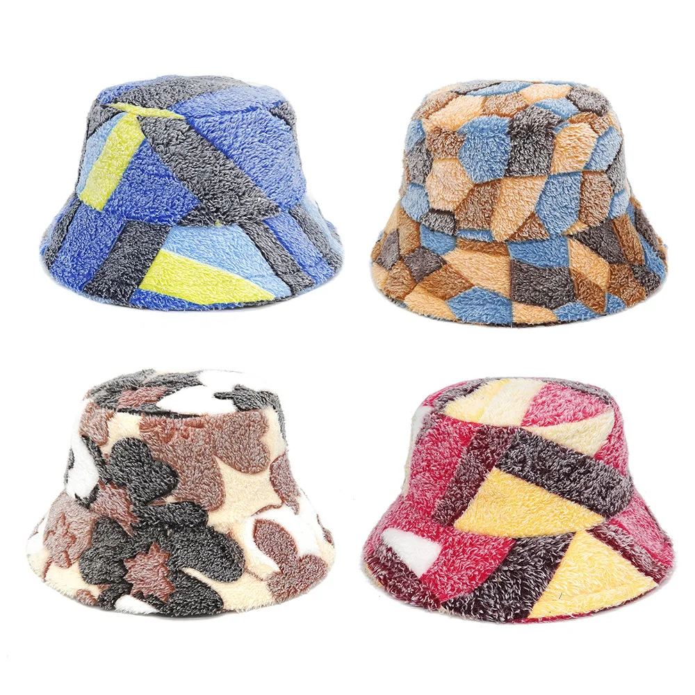 

2022 Fashion Winter Faux Fur Bucket Hats for Women Girl Warm Panama Fisherman Fluffy bucket Hats Bob