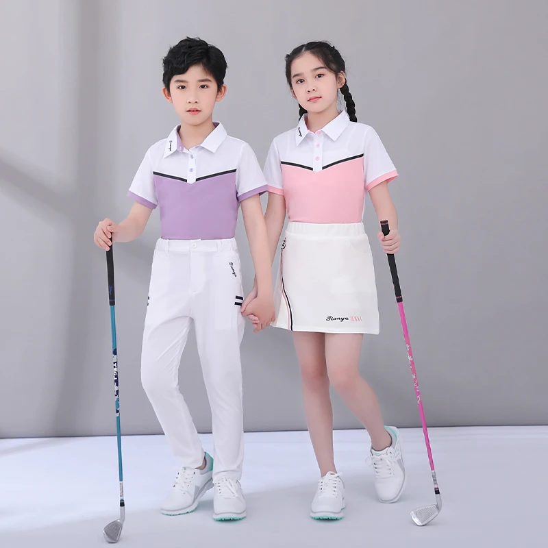 TTYGJ golf summer sports short-sleeved T-shirt men and girls quick-dry Slim color-fitting lapel youth sports tops