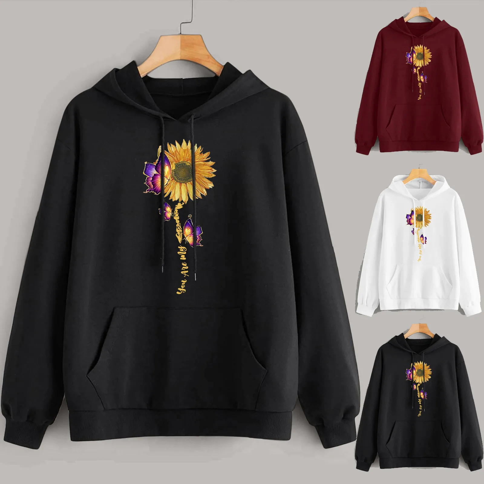 

Sweaters Women Sleep Women's Floral Printed Sweatshirt Hoodie Pullover Drawstring Long Sleeve Blouse Ladies Hooded Sweatshirts
