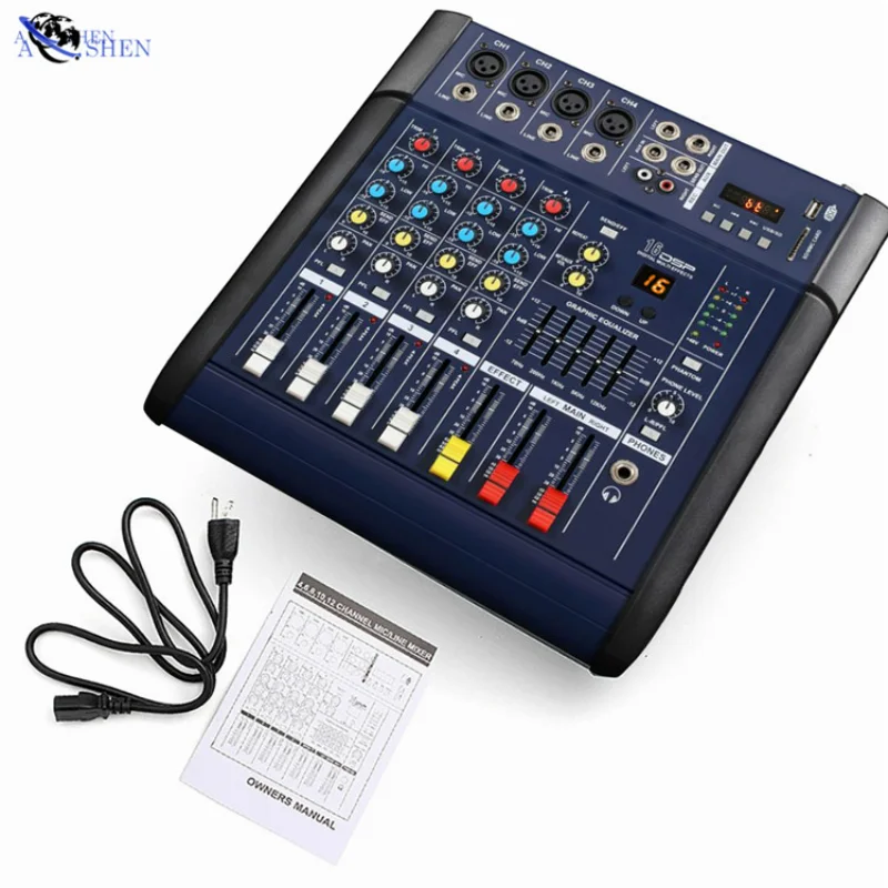 

AOSHEN 402D 4 Channel Audio Mixer with USB Sound Mixing Console MP3 Jack for Karaoke KTV Table De Mixage Audio DJ MP3