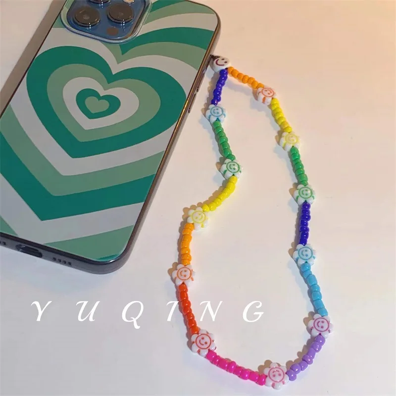 

2022 Trendy Phone Chain For Women Colorful Sunflower Resin Beads Mobile Strap CellPhone Pendant Charm Anti-Lost Lanyard Jewelry