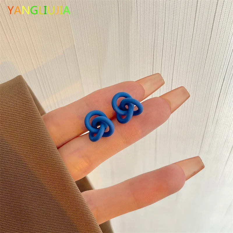 Irregular Blue Paint Metal Stud Earrings South Korea Fashion Temperament Retro Earrings Women Jewelry Party Accessories Gift