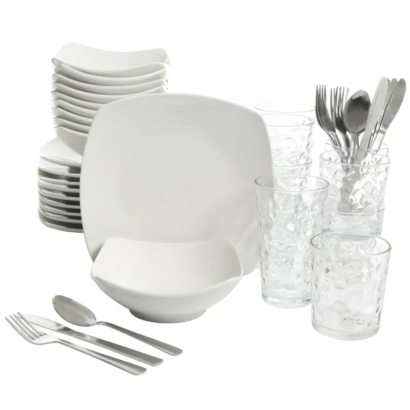 

Gibson Home Everyday 48PCS Expanded Square Dinnerware Set with Bowls Plates Mugs
