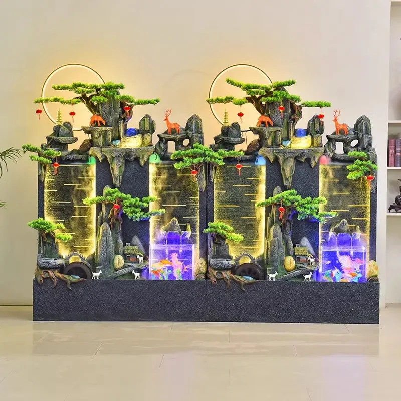 Открытый сад двор проточная вода сумерки стены экран рокарий фонтан орнамент для