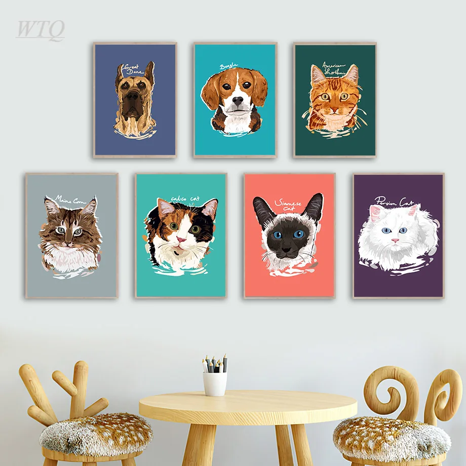 Картина на холсте с изображением сиамского кота и Мопса |