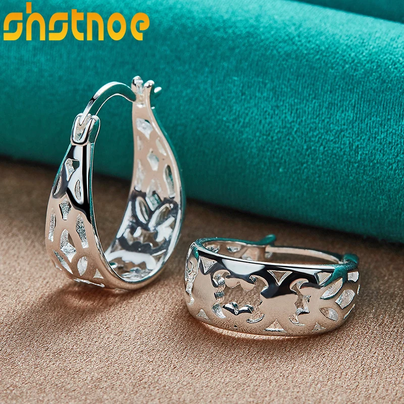 

925 Sterling Silver Geometric Hollow Pattern Earring Clip For Women Party Engagement Wedding Gift Fashion Jewelry
