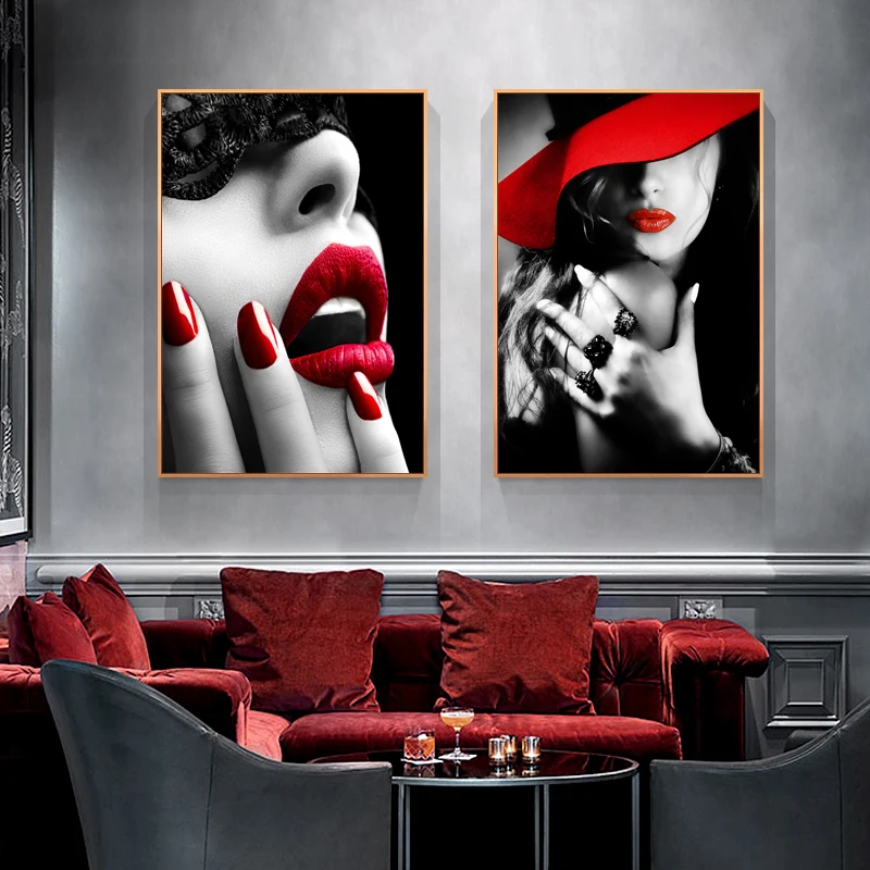 

Modern Minimalist Nordic Black and White Art Character Red Lips Sexy Beauty Porch Corridor Living Room Home Background Wall