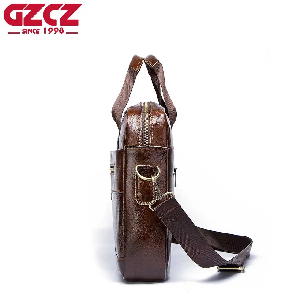 Men's Genuine Leather Briefcase Quality Business Office Handbag 14 Inch Laptop Bag Multifunction Male Travel Shoulder Messenger
