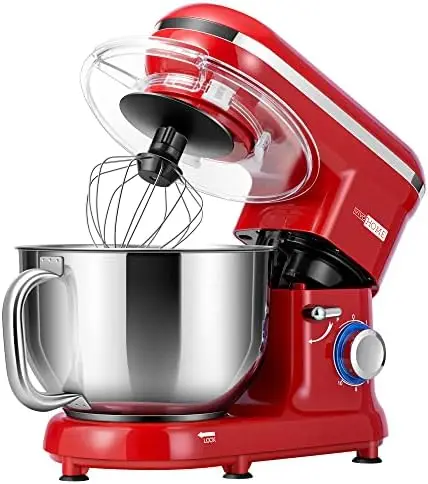 

Mixer, 660W 10 Speed 6 Quart Tilt- Kitchen Food Mixer with Beater, Dough Hook, Wire Whip and Egg Separator, Red