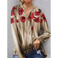 casual vintage printing long sleeve spring tops women autumn oversize t shirt blouse flower shirts blusas de mujer plus size top