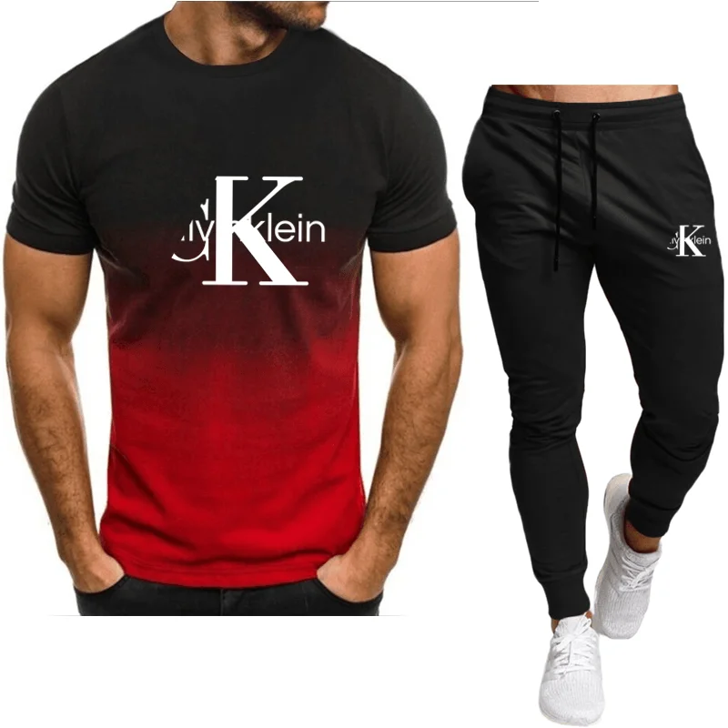 Men's two-piece suit, T-shirt shorts, breathable and sweat-absorbent, running T-shirt, fitness and leisure sports fitness suit