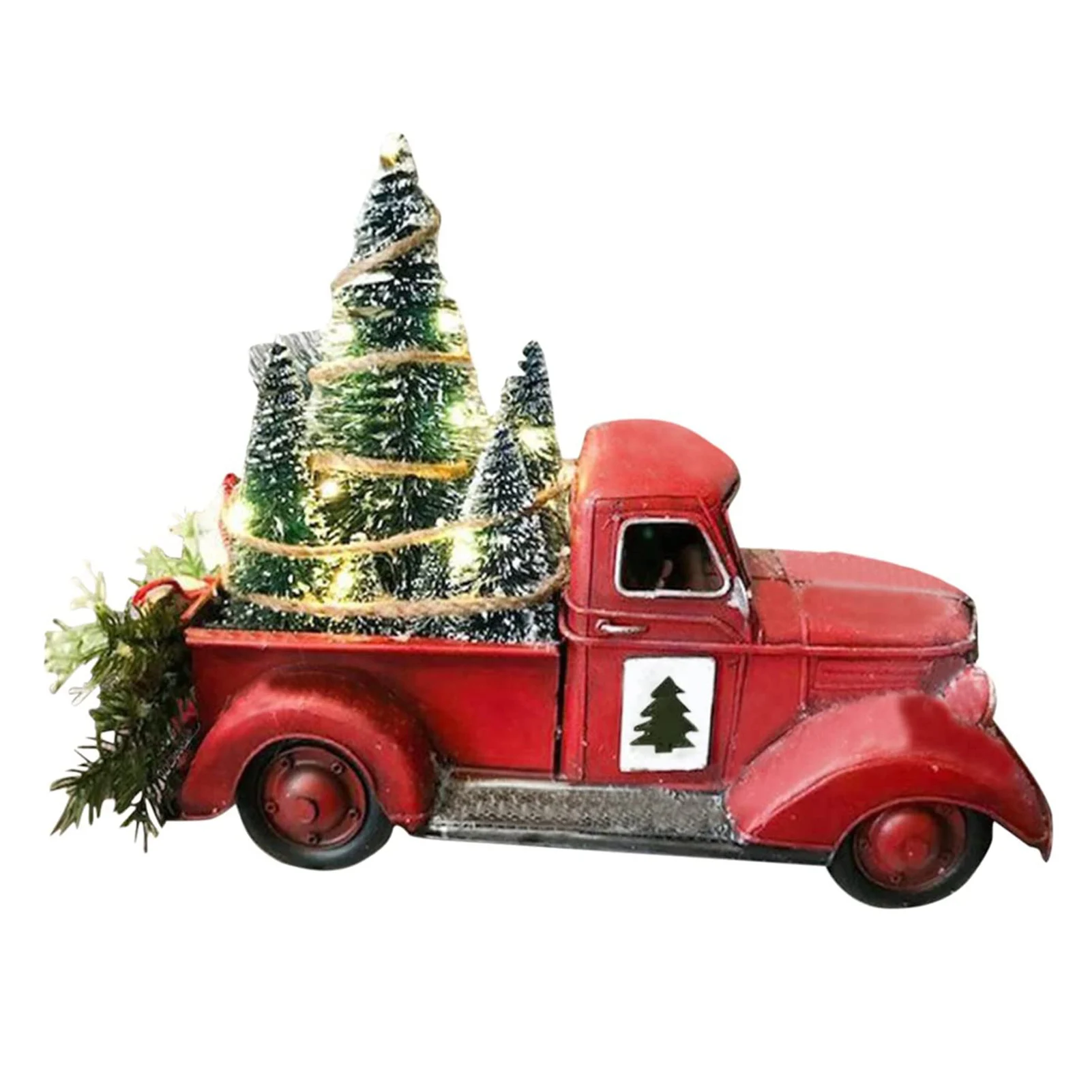 

Christmas Red Farm Truck Ornament Vintage Resin Classic Pickup Red Truck for Home Office Table Decorations