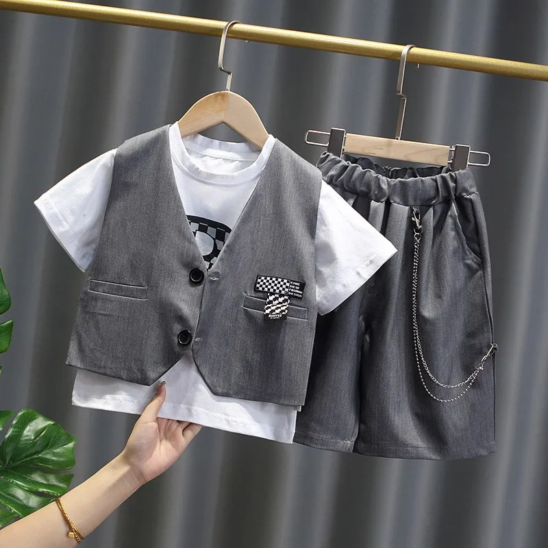 

3 предмета, жилет, футболка и шорты для мальчиков 2-9 лет