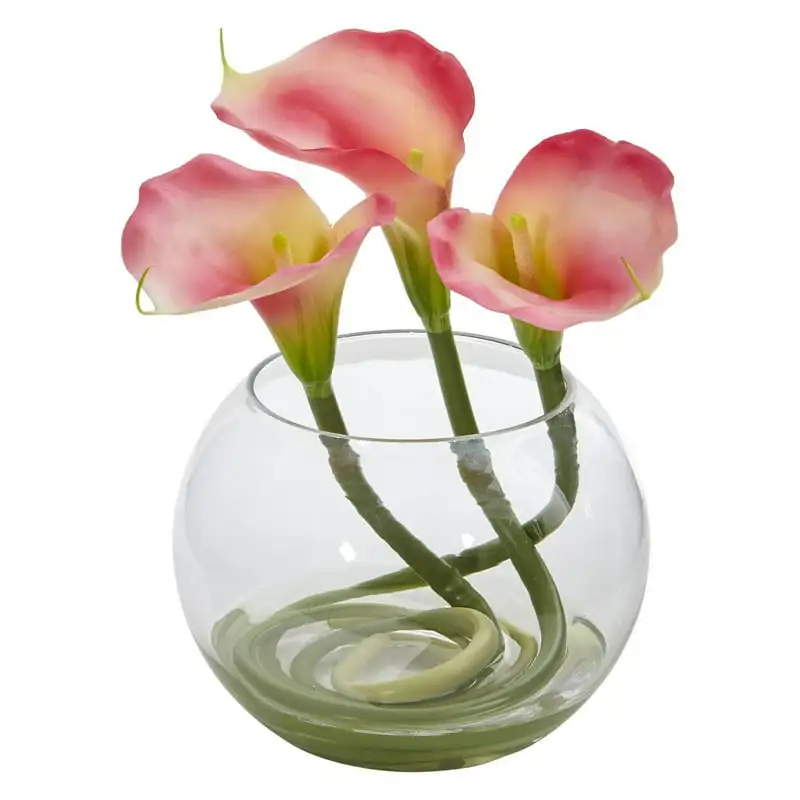 

Deluxe Deluxe White Calla Lily Artificial Arrangement in Rounded Glass Vase