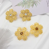 flower stud earrings for women white champagne zircon stone copper boho big clip earrings fashion jewelry accessories gift