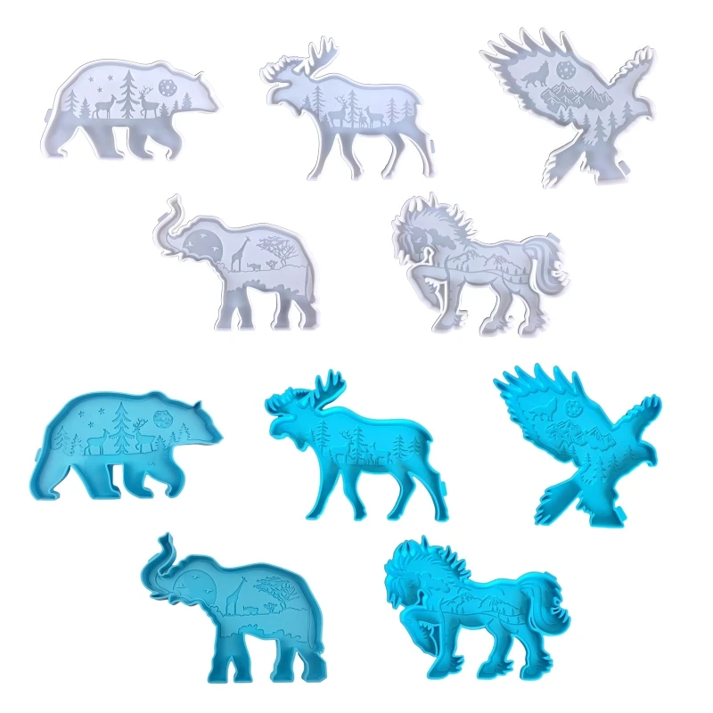 

L5YA Bear Deer Eagle Elephant Horse Silicone Mould for Epoxy Resin Casting Mould