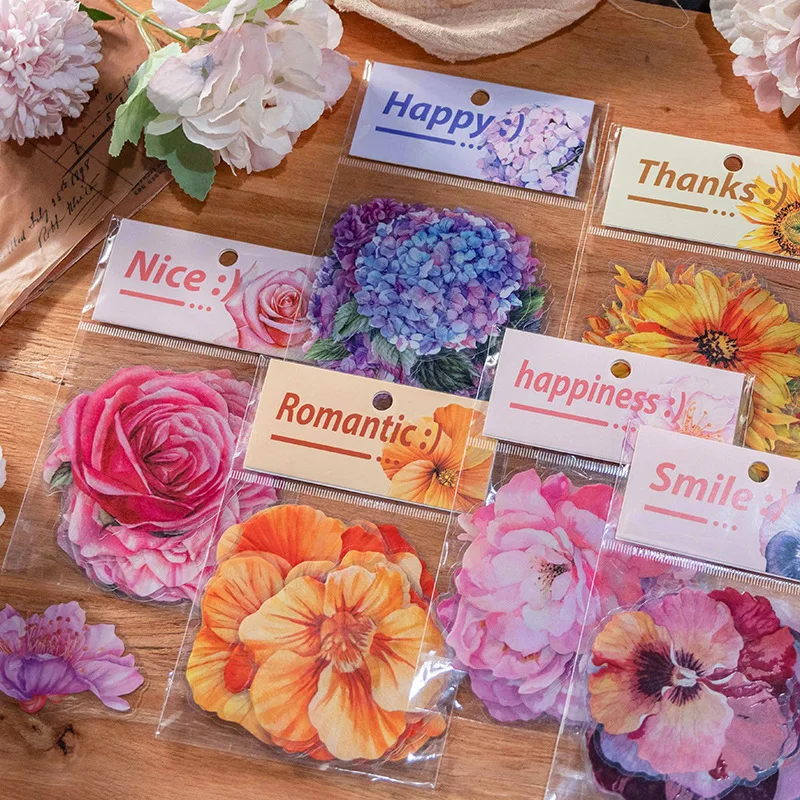 

6 Packs Total 120PCS Vintage Flowers Theme Creative PVC Stickers Set 80*80mm DIY Scrapbooking Journaling Deco Gift